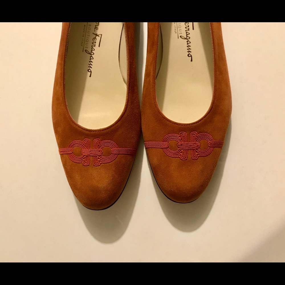Ferragamo orange suede flats